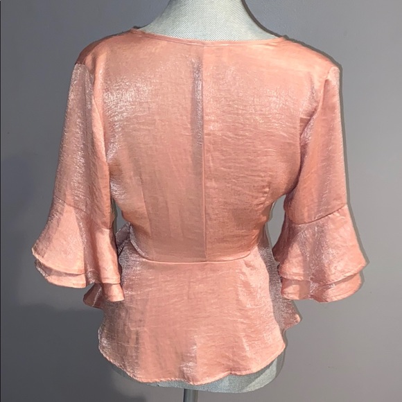 Woman's Jun & Ivy Pink Tie Short Sleeve Top XS - Picture 3 of 9